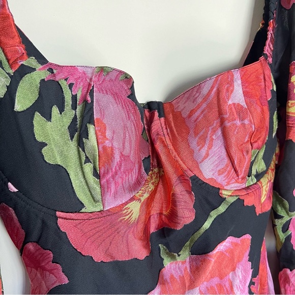 ASOS Long Sleeve Midi Floral Burnout Print Dress - Black/Multi - US sz 12 - NWT - Picture 4 of 7